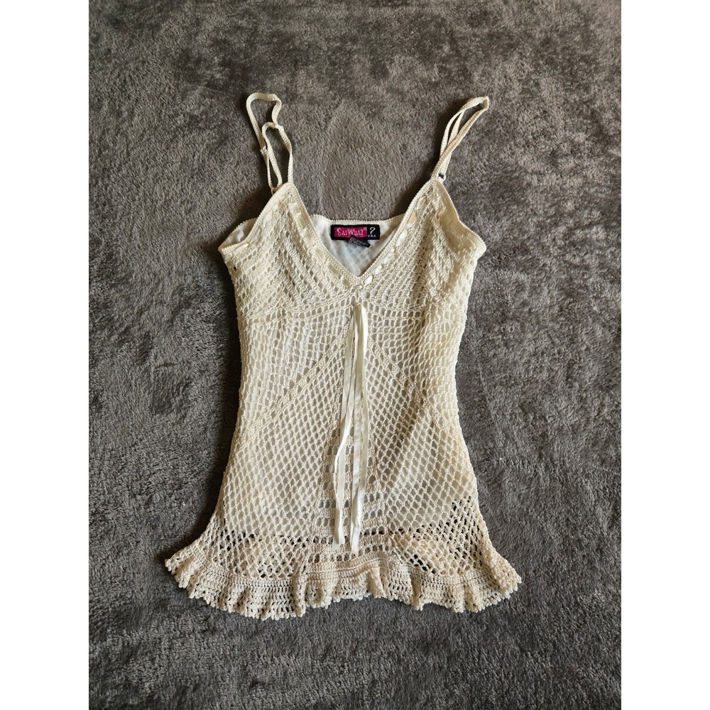 Say What? Crochet Camisole Womens Large Cream Good Vintage 90s Boho Fairycore